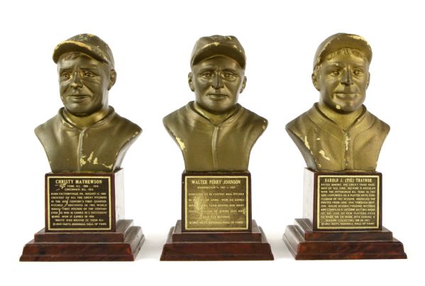 1963 Sports Hall of Fame busts Walter Johnson Christy Mathewson Pie Traynor - Lot of Three