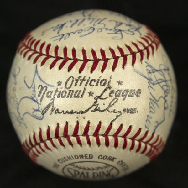 1951-69 St. Louis Cardinals ONL Giles Team Signed Ball Maris Gibson Brock (JSA)