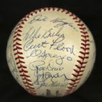 1951-69 St. Louis Cardinals ONL Giles Team Signed Ball Maris Gibson Brock (JSA)
