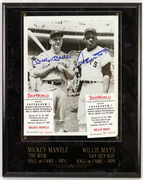 1989 Mickey Mantle Willie Mays New York Yankees/Giants Signed 12" x 15" Display (JSA)