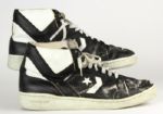 1986 Larry Bird Boston Celtics Black Converse Dual Autographed (JSA) NBA Championship / MVP Season Game Worn Shoes (Charity Auction Provenance/MEARS LOA) Finest Pair Extant