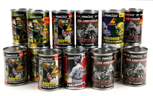 1997-98 Pinnacle Inside Unopened Card Cans - Lot of 17 w/ Brett Favre, Green Bay Packers, Ice Bowl & More