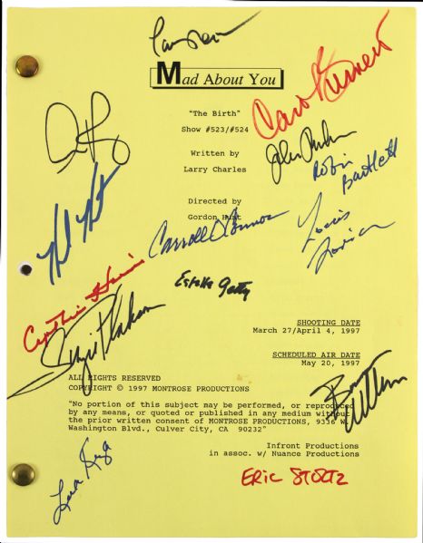 1997 Mad About You "The Birth" Multi Signed Script w/ 14 Signatures Including Helen Hunt, Bruce Willis, Estelle Getty & More (JSA)