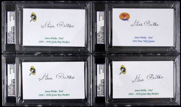 1943-50 Steve Pritko New York Giants Green Bay Packers Signed Index Cards - Lot of Four (PSA/DNA)