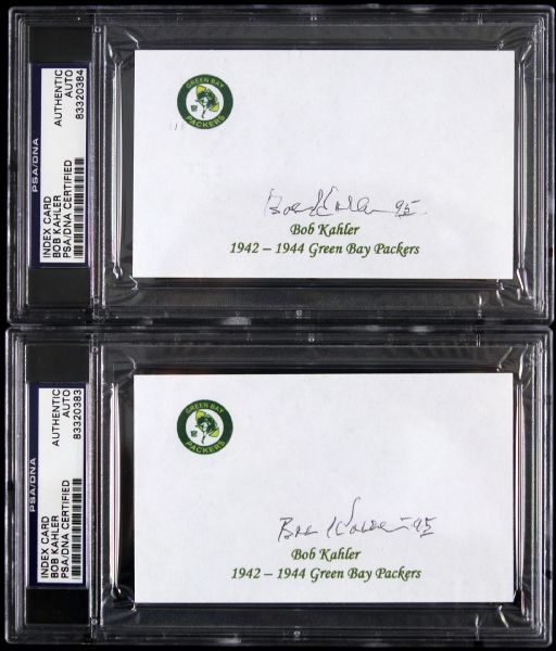 1942-44 Bob Kahler Green Bay Packers Signed Index Card (PSA/DNA) - Lot of Two