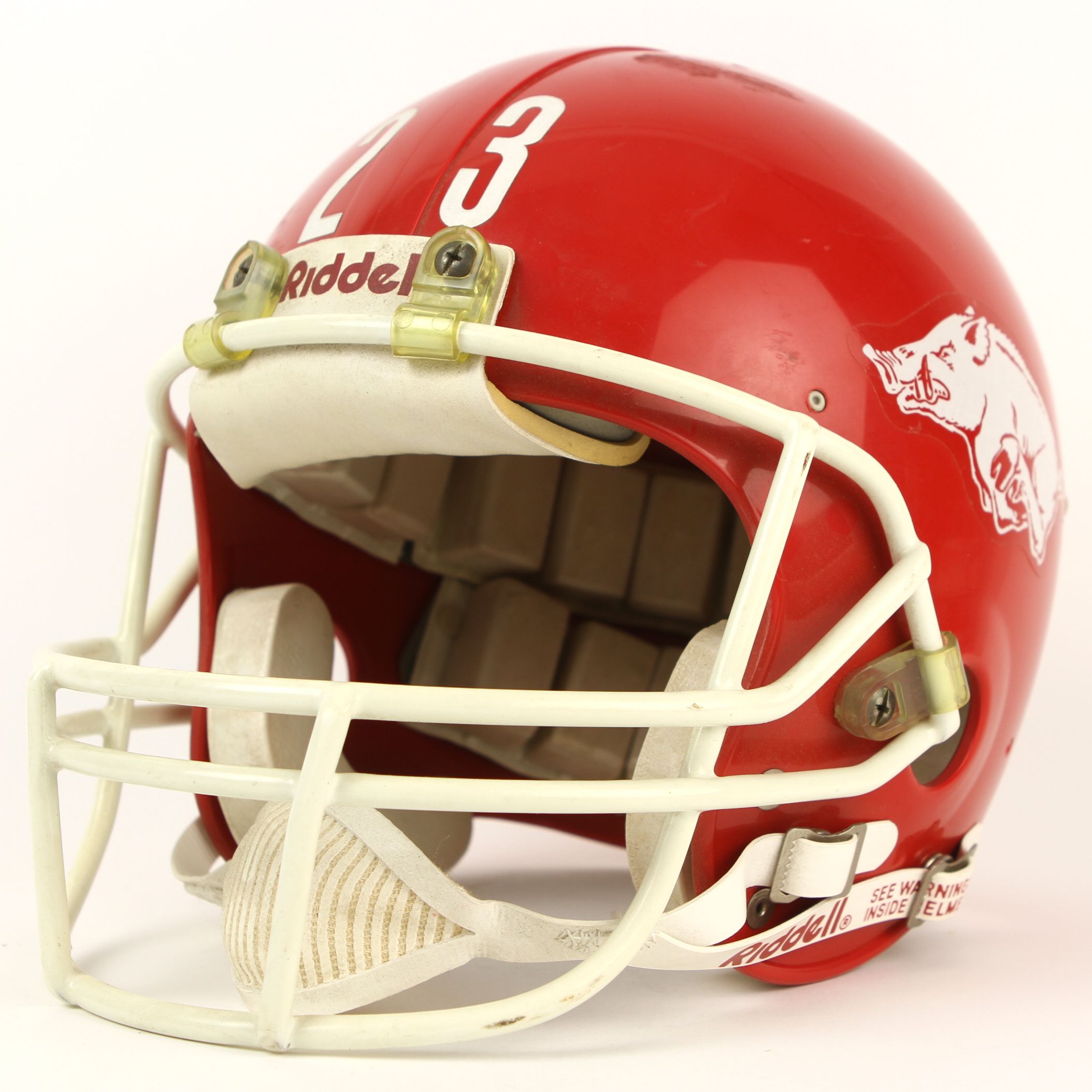 Lot Detail - 1980's Arkansas Razorback #23 Game Worn Football Helmet (MEARS  LOA)