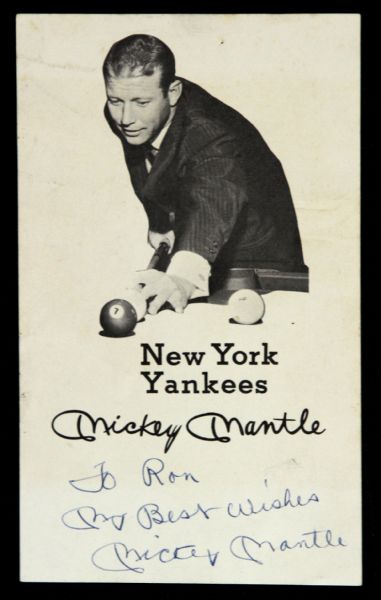 1960 circa Rare Regional Premium Mickey Mantle New York Yankees Billiards Hall - Waukesha, WI Signed 3" x 5" Promotional Card (JSA)