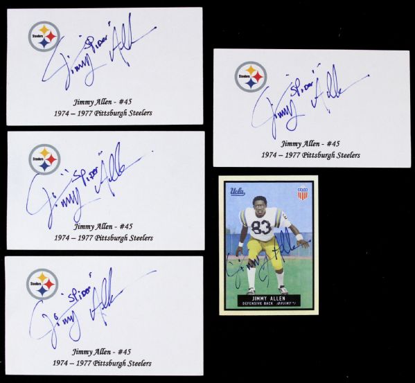 1974-77 Jimmy Allen Pittsburgh Steelers UCLA Signed Index Cards Trading Card - Lot of Five (MEARS LOA)