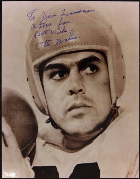 1946-55 Otto Graham Cleveland Browns Signed Photo Football Card - Lot of Two (JSA)