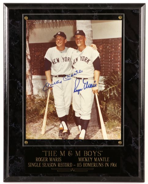 1980s Mickey Mantle Roger Maris New York Yankees Signed M & M Boys 12" x 15" Display (JSA)