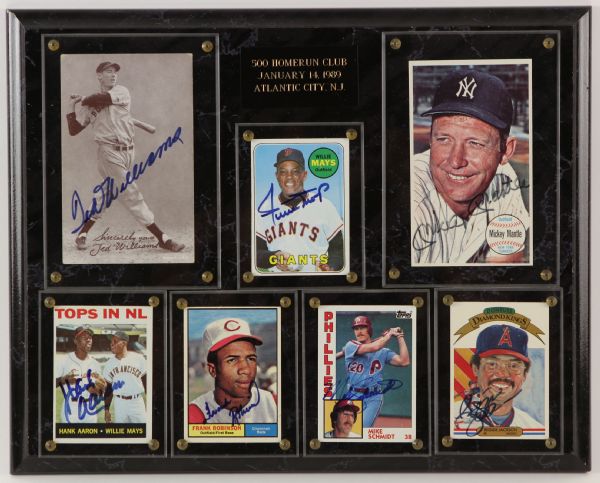 1989 500 Home Run Club Multi Signed 12" x 15" Display w/ Williams, Mays, Mantle, Aaron & Robinson (JSA)
