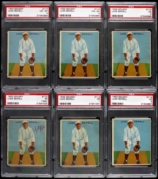 1933 Goudey Luke Sewell #114 Cleveland Indians PSA Graded Cards - Lot of 6