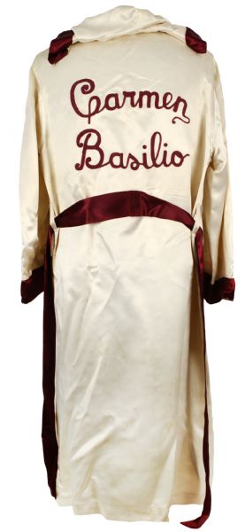 1957 World Championship Victory Carmen Basilio Fight Worn Robe From Middleweight Title Bout vs. Sugar Ray Robinson at Yankees Stadium (MEARS LOA)