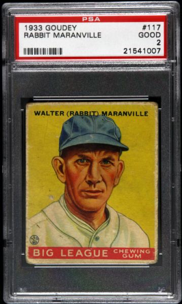 1933 Goudey Walter "Rabbit" Maranville Boston Braves # 117 (PSA G-VG 2) (HOF)