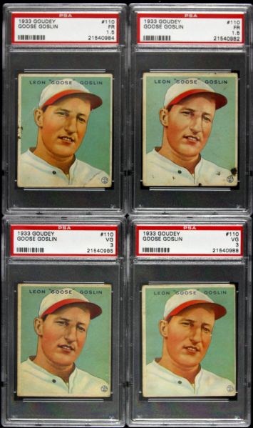 1933 Goudey Goose Goslin #110 Washington Senators PSA Graded Cards - Lot of 4