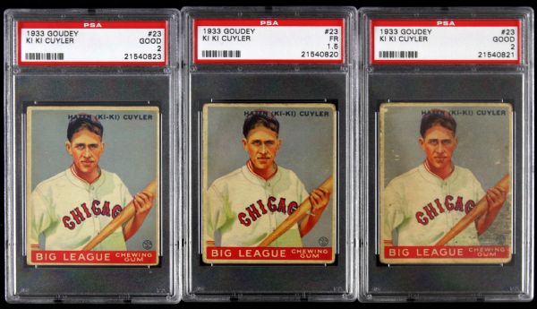 1933 Goudey Kiki Cuyler Chicago Cubs Pittsburgh Pirates #23 PSA Graded Cards - Lot of Three (HOF)