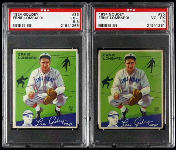 1934 Goudey Ernie Lombardi Cincinnati Reds #35 PSA Graded Cards - Lot of 2 (HOF)