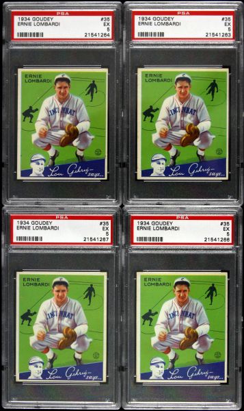 1934 Goudey Ernie Lombardi Cincinnati Reds #35 (PSA EX 5) Graded Cards - Lot of 4 (HOF)