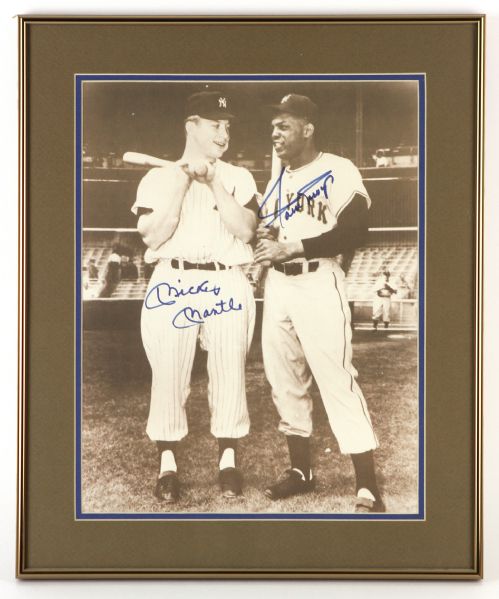 1980s Mickey Mantle Willie Mays New York Yankees/Giants Signed 15" x 18" Framed Photo (JSA)