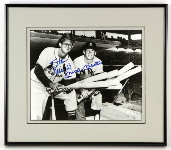 1980s Mickey Mantle Stan Musial Signed 11" x 13" Framed Photo (JSA)