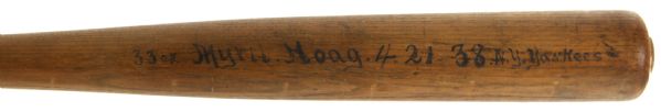 1938 Myril Hoag New York Yankees Sidewritten Lathe Bat (MEARS LOA)