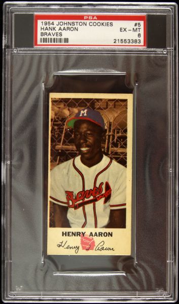 1954 Hank Aaron Johnston Cookies Milwaukee Braves PSA EX-MT 6 (One of Aarons First Cards) 