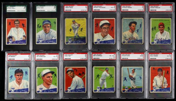 1934 Goudey Set Run 67 of 96 cards (70 Percent Complete) All PSA and SCG Graded - Includes Foxx Dean Grove Appling Terry Lombardi