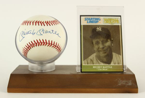 1984-94 Mickey Mantle New York Yankees Signed OAL Brown Baseball w/ Holder and Stand (JSA)