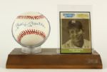 1984-94 Mickey Mantle New York Yankees Signed OAL Brown Baseball w/ Holder and Stand (JSA)