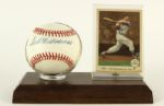 1984-94 Ted Williams Boston Red Sox Signed OAL Brown Baseball w/ Holder and Stand and 1959 Fleer Baseball Card (JSA)