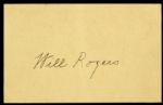 1879-1935 Will Rogers Signed Index Card Vaudeville Performer Movie Star Syndicated Columnist (JSA)