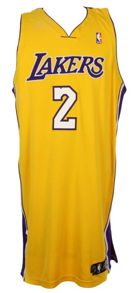 2007-08 Derek Fisher Los Angeles Lakers Signed Game Worn Home Jersey *MEARS LOA/JSA*