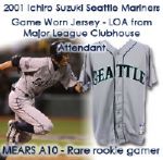 2001 Ichiro Suzuki Seattle Mariners Game Worn Road Jersey - Rookie year autograph (MEARS A10/JSA) ROY & MVP Season