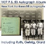 1927 P.S. 53 Student Autograph Book Signed by 18 Members of the New York Yankees w/ Ruth Gehrig Giard (JSA) High Grade