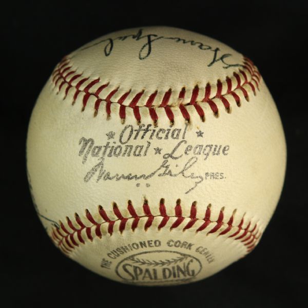 1956 Milwaukee Braves Multi Signed ONL Giles Baseball w/ 7 Signatures Including Warren Spahn, Bill Bruton & More (JSA)