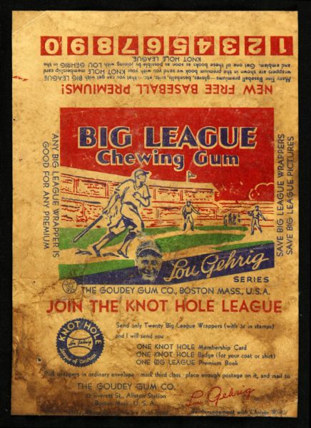 1934 Goudey Big League Chewing Gum Wrapper w/ Lou Gehrig