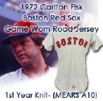 1972 Extremely Important First Year Knit Carlton Fisk Boston Red Sox Game Worn Road Jersey (MEARS A10) Only known/ highest graded rookie example!!!