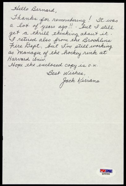 1947-60 Jack Kirrane Signed Letter Olympic Gold Medalist (PSA/DNA)