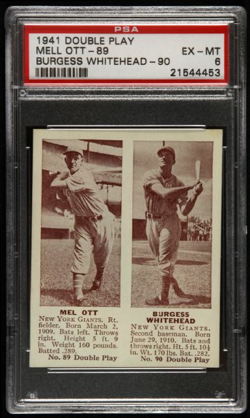 1941 Double Play Mel Ott Burgess Whitehead New York Giants (PSA EX-MT 6)