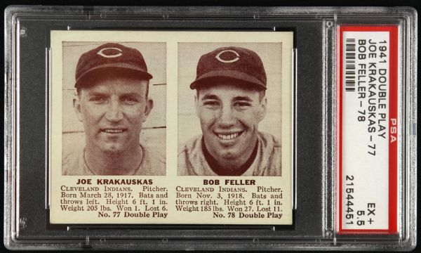1941 Double Play Bob Feller Joe Krakauskas Cleveland Indians Card (PSA EX+ 5.5)
