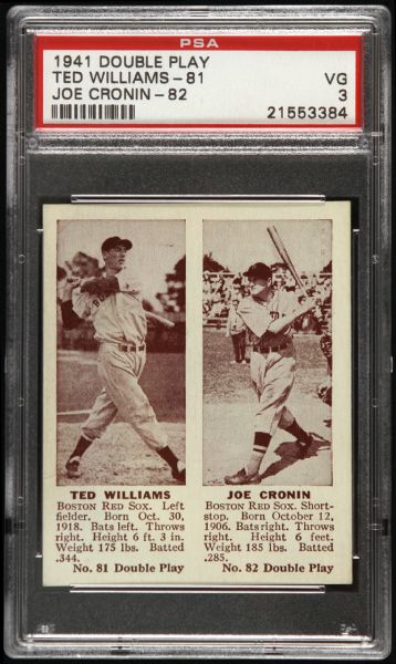 1941 Double Play Ted Williams Joe Cronin Two Hall of Famers Card (PSA VG 3)