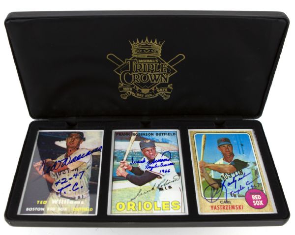 1998 Ted Williams Frank Robinson Carl Yastrzemski Signed Triple Crown Commemorative Porcelain Card Set HOF (JSA) 108/1000