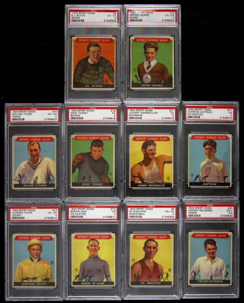 1933 Goudey Sport Kings Cards Gene Tunney Jack Dempsey Walter Hagen Johnny Weissmuller Tarzan Various Sports All PSA Graded - Lot of 16 