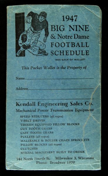 1947 Notre Dame Fighting Irish & Big Nine Kendall Engineering Football Schedule
