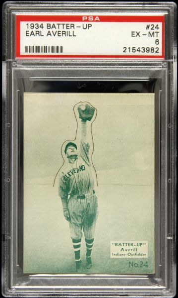 1934 Earl Averill Cleveland Indians Batter-Up #24 (PSA EX-MT 6)