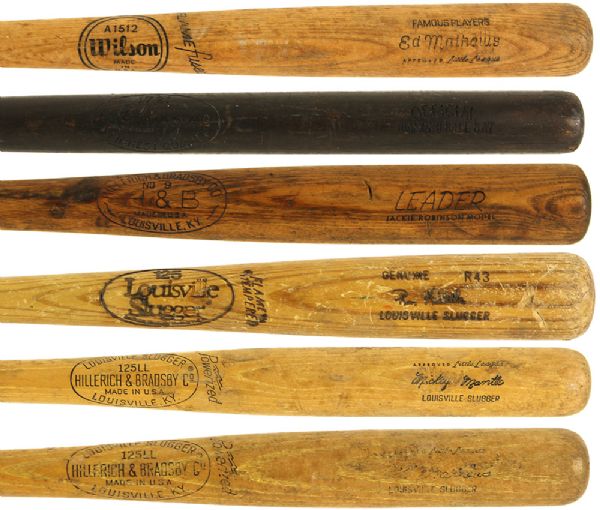 1950s-80s Store Model & Little League Bat Collection - Lot of 6 w/ Jackie Robinson, Mickey Mantle & More