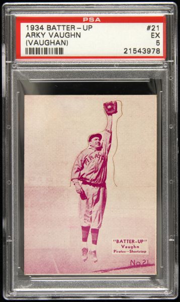 1934 Arky Vaughn Pittsburgh Pirates Batter-Up #21 (PSA EX 5)
