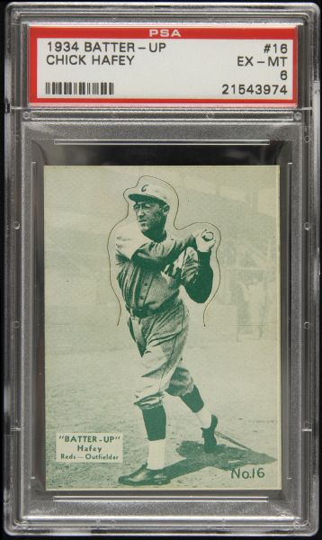 1934 Chick Hafey Cincinnati Reds Batter-Up #16 (PSA EX-MT 6)