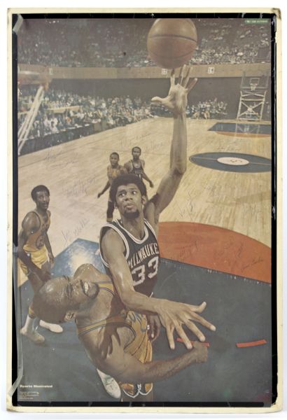 1969-70 Milwaukee Bucks Team Signed 25" x 38" Mounted Poster w/ 16 Signatures Including Lew Alcindor, Jon McGlocklin & More (JSA)