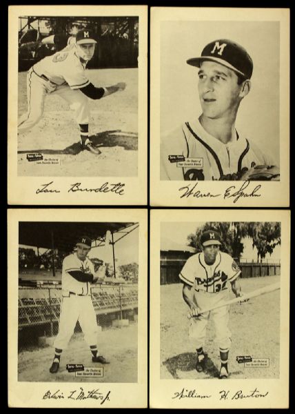 1953 Milwaukee Braves Spic N Span 7" x 10" Player Cards - Lot of 4 w/ Warren Spahn, Eddie Mathews & More